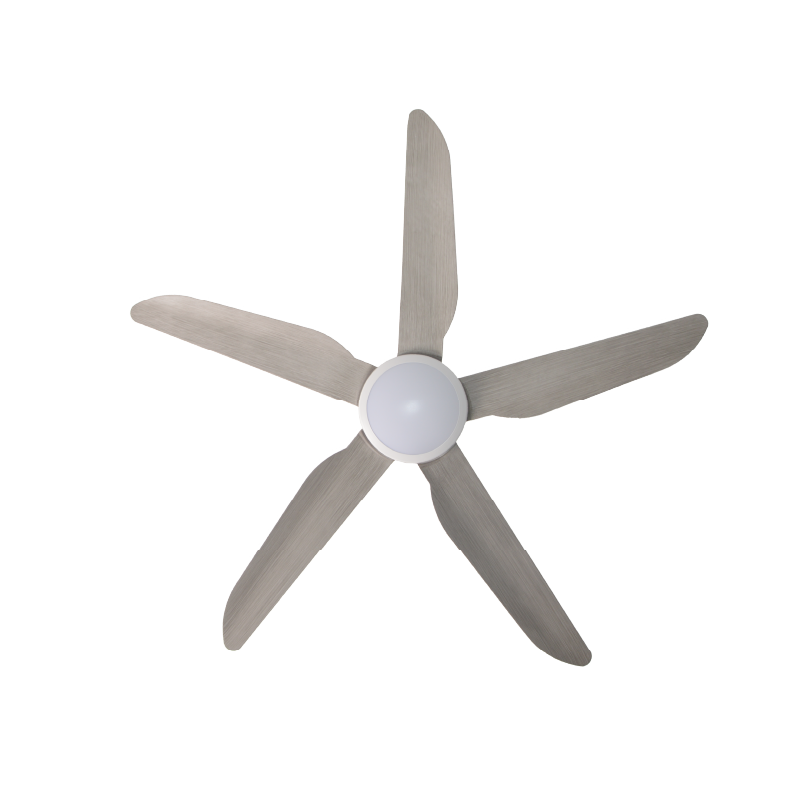 Mistral Cyclone 42 Ceiling Fan, white with wood, bottom view - ThatRenoStore