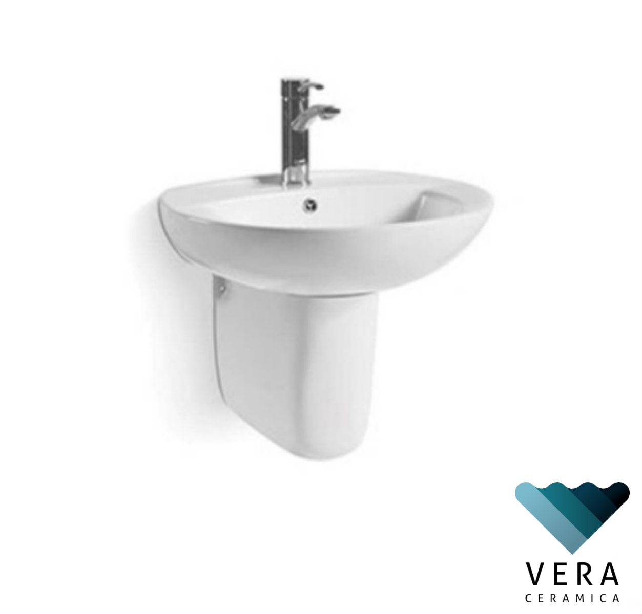 VD.093SP | Wall Mounted Basin w Semi Pedestal Dim: 575 x 450 x 520mm - ThatRenoStore