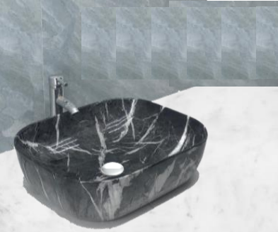 NC-7820-BKM | Ceramic Art Basin - Black Marble Design