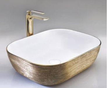 NC-7820-MGD | Ceramic Art Basin - 2-Tone White Gold Design