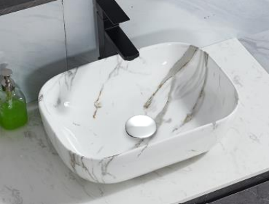 NC-7820-WTM | Ceramic Art Basin - White Marble with Brown Lines Design