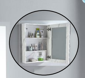 NMCB-611 | PVC Mirror Cabinet - Dark Marble/Grey Marble/White Marble