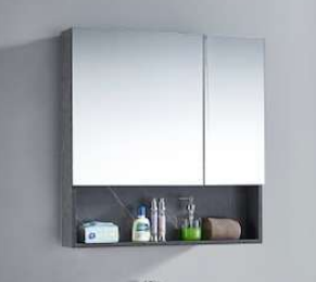 NMCB-811 | PVC Mirror Cabinet - White Marble/Dark Marble