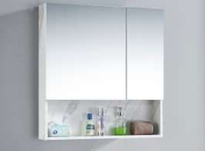 NMCB-811 | PVC Mirror Cabinet - White Marble/Dark Marble